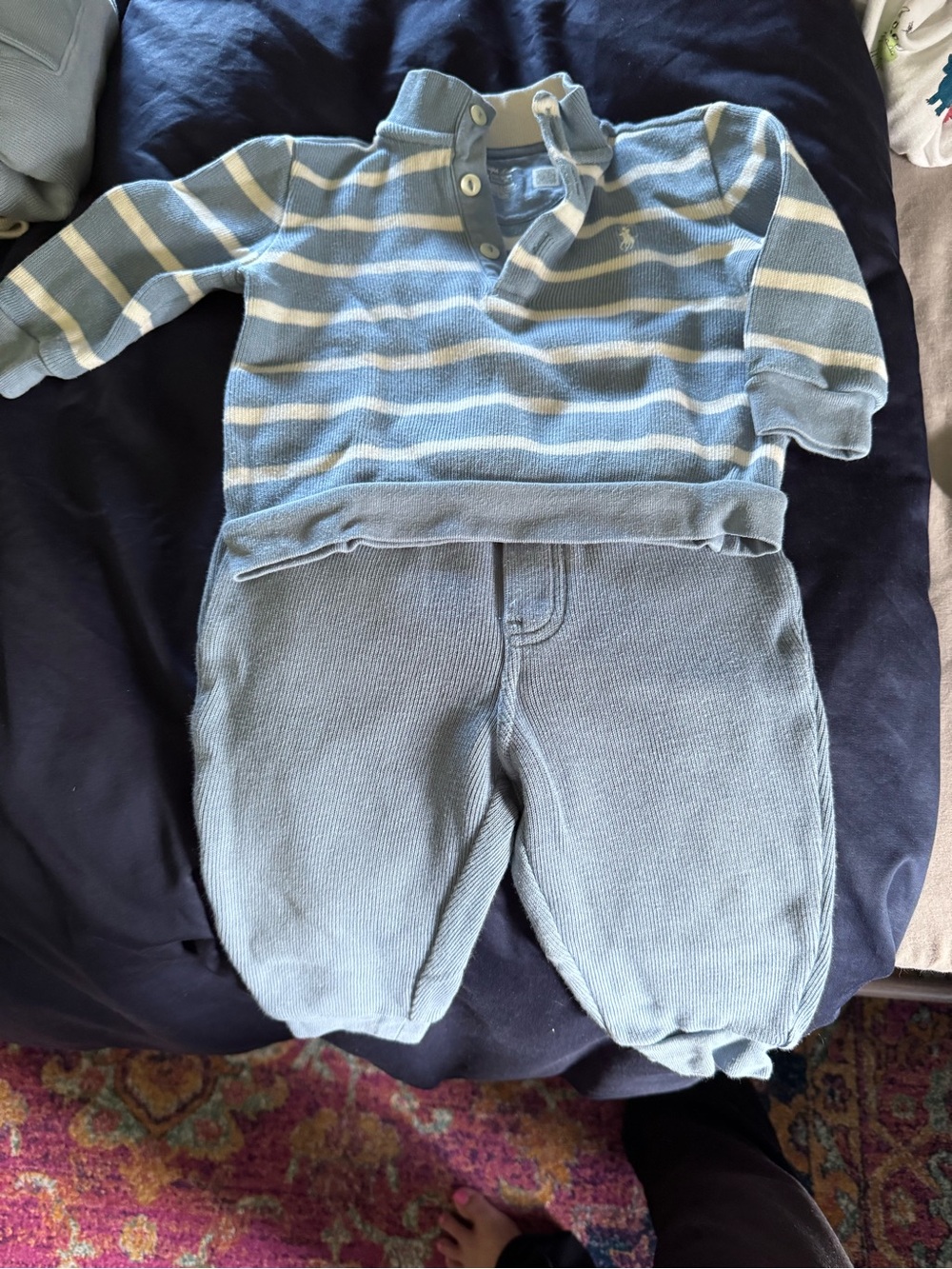 Ralph Lauren Baby Blue Striped Pullover & Knit Joggers Set